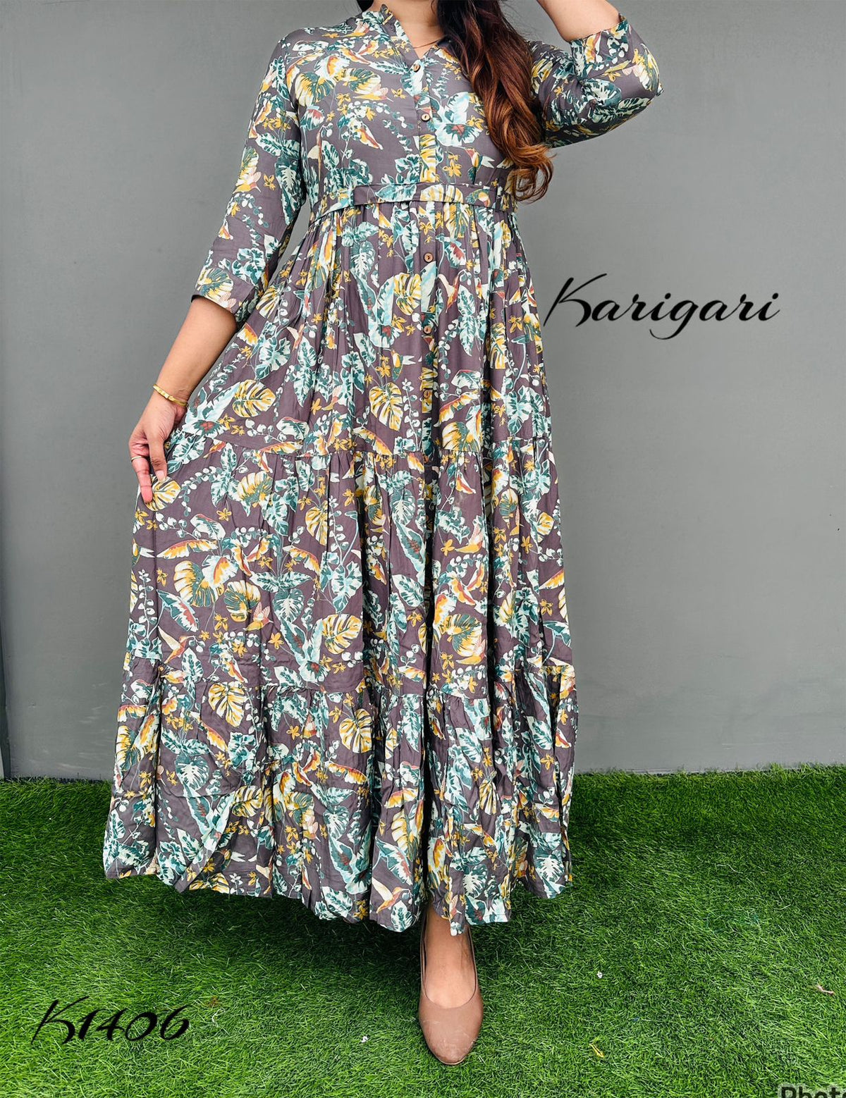 k1406 Premium Russian silk gown beautifully printed…