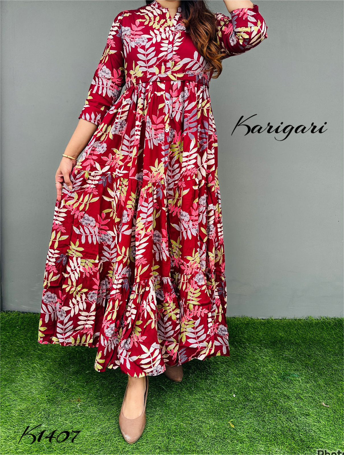 k1407 Premium Russian silk gown beautifully printed…