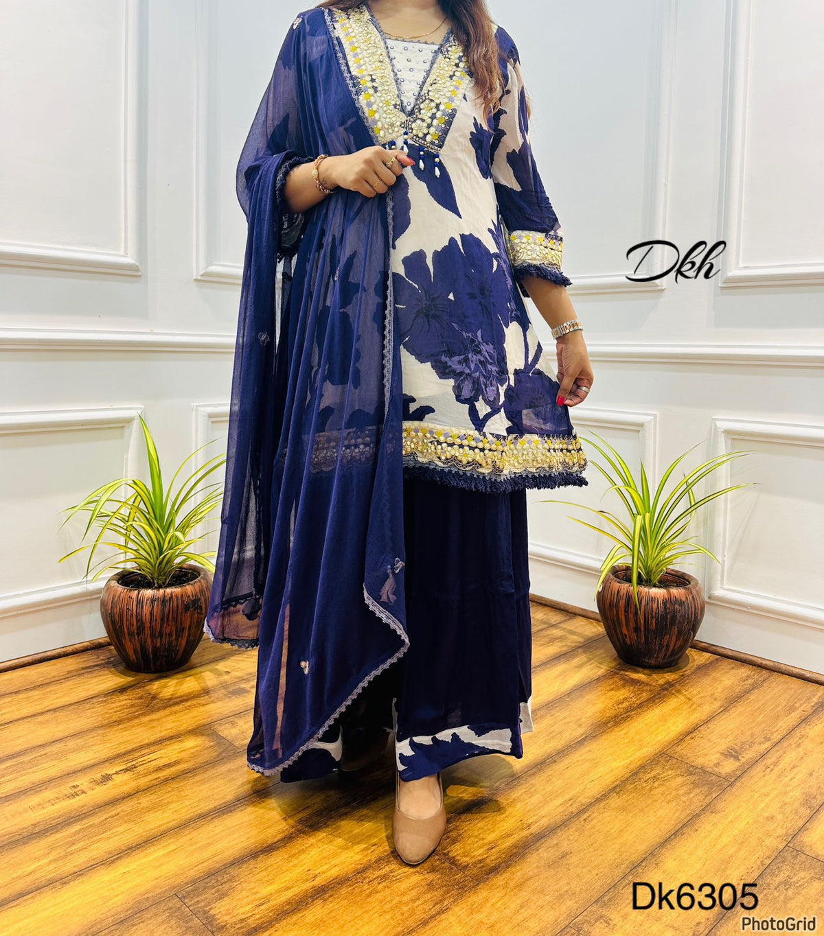 DKh Dk6305 Premium pure chinnon beautifully printed sharara set