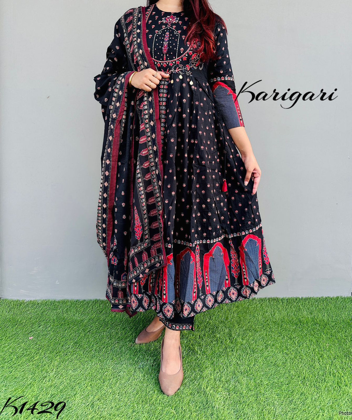 karigari by DKH k1429 Premium cotton full flare 3pc suit set