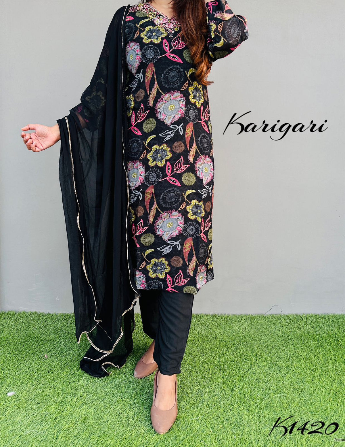 karigari by DKH K1420 Premium pure organza printed 3 pc suit set