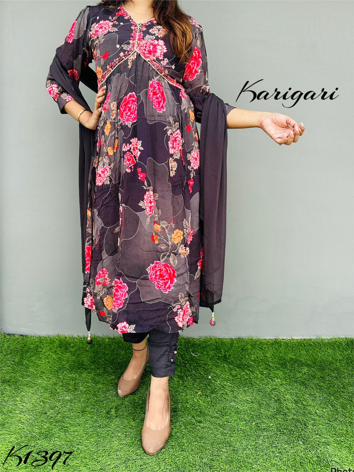 karigari by DKH k1397 Premium quality pure chinnon 3pc suit