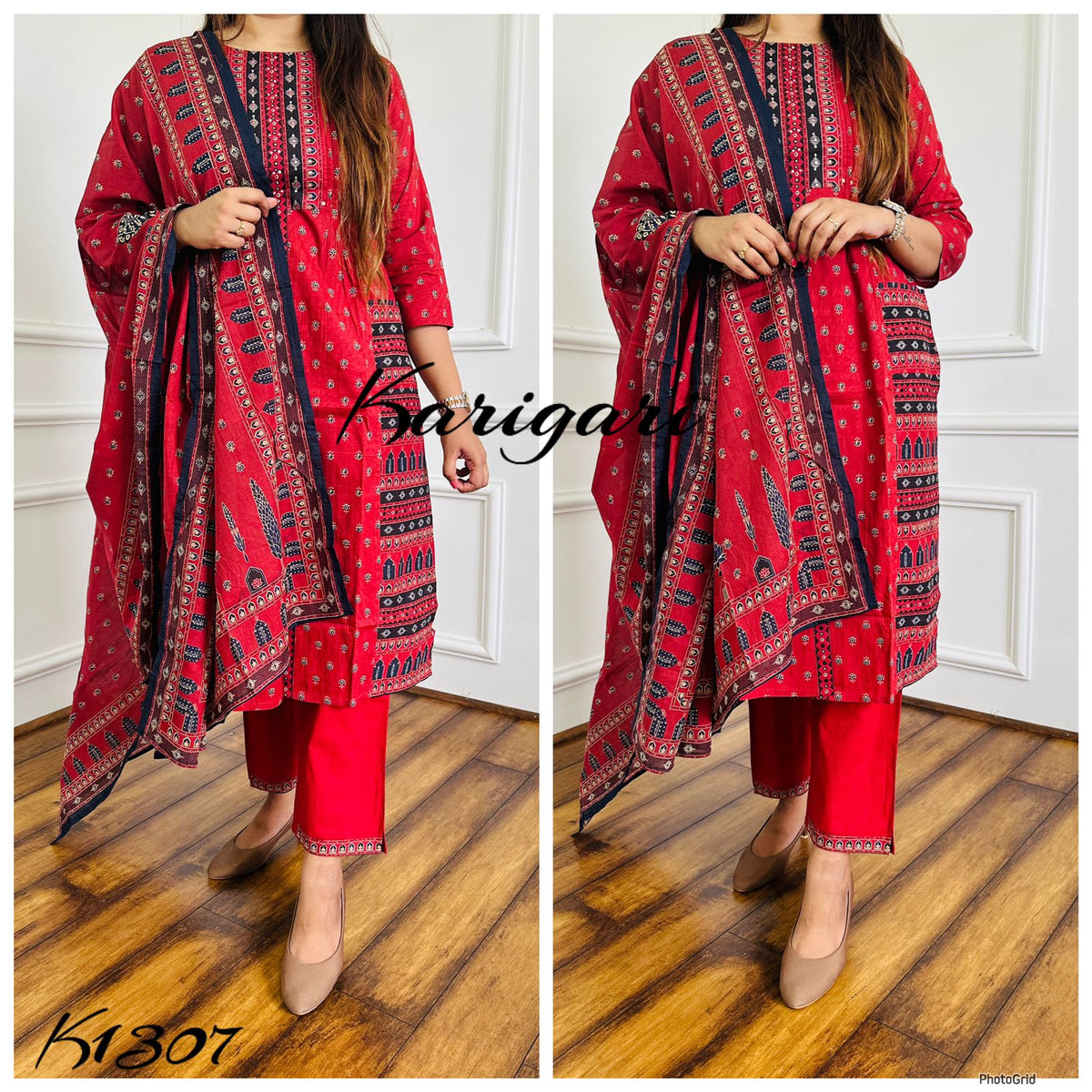karigari by DKH k1307  Premium cotton straight 3pc suit set