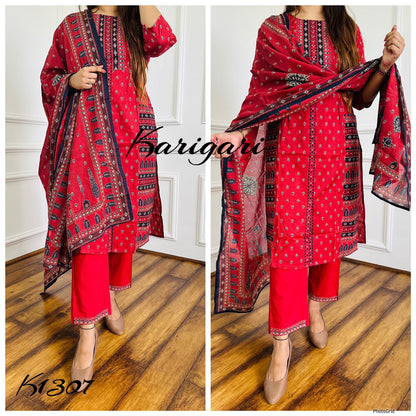 karigari by DKH k1307  Premium cotton straight 3pc suit set