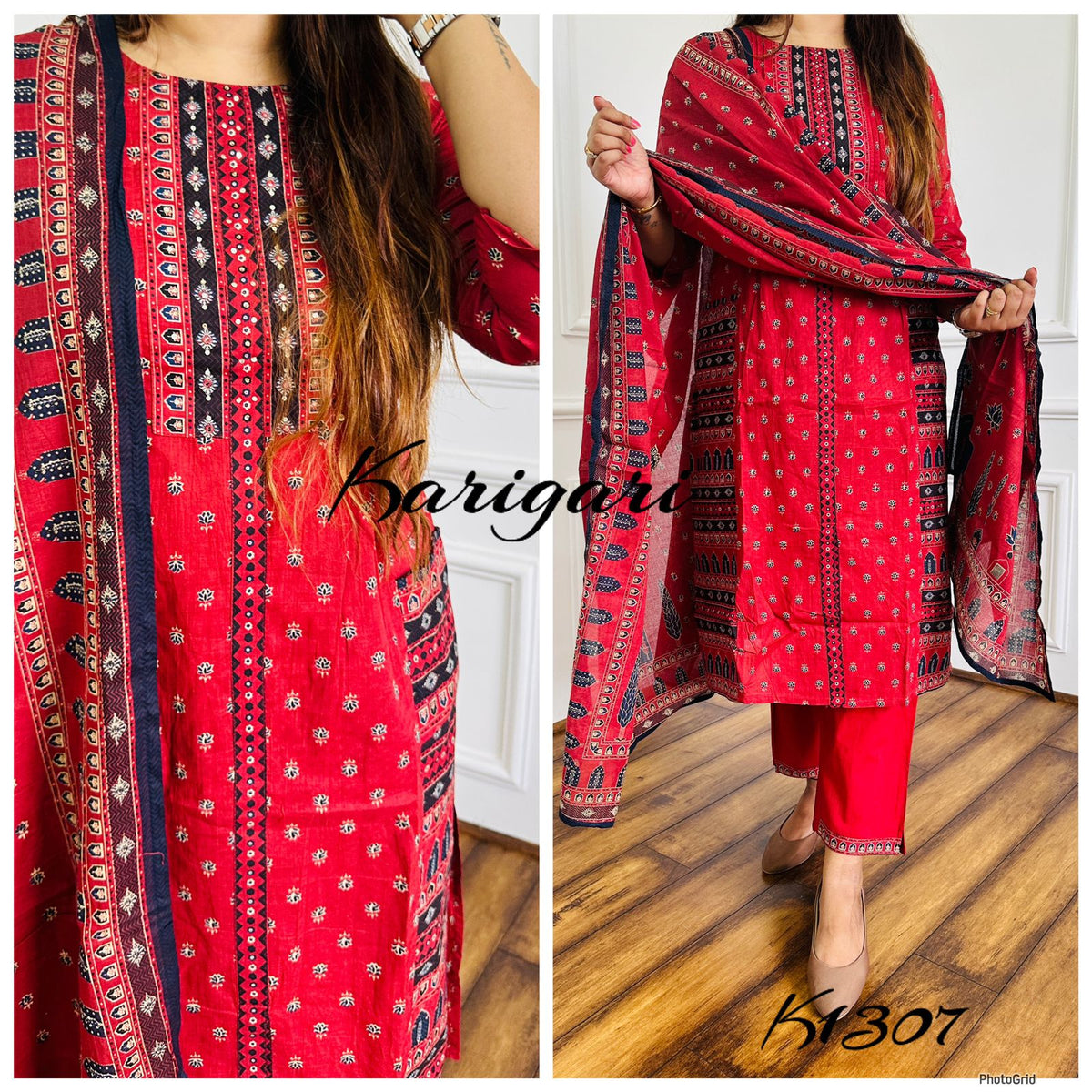 karigari by DKH k1307  Premium cotton straight 3pc suit set