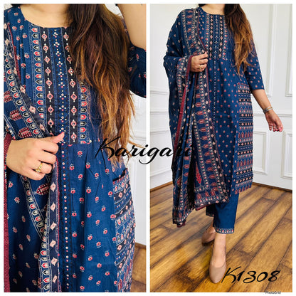 karigari by DKH k1308  Premium cotton straight 3pc suit set