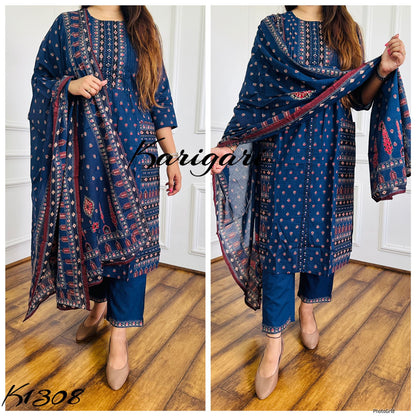 karigari by DKH k1308  Premium cotton straight 3pc suit set
