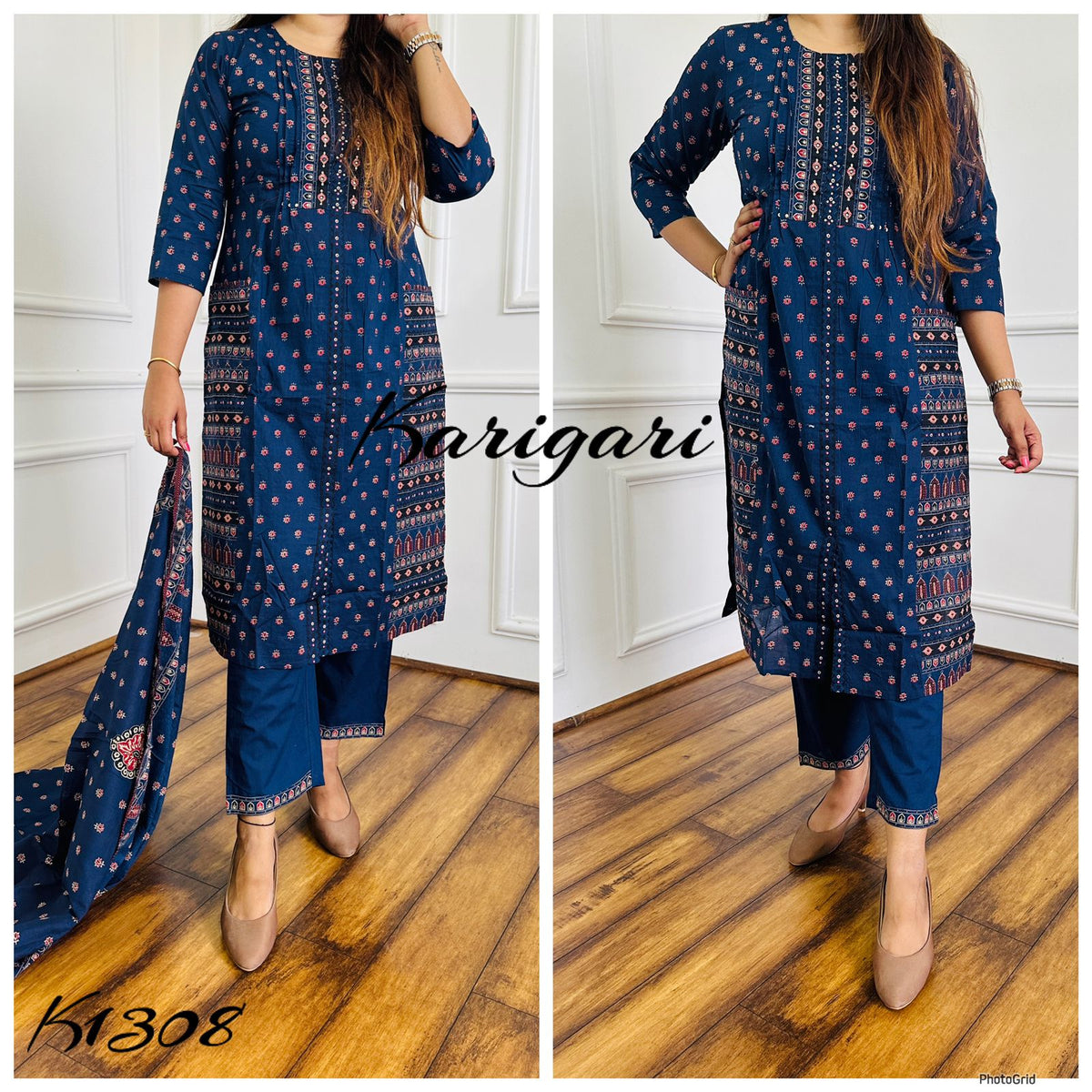 karigari by DKH k1308  Premium cotton straight 3pc suit set