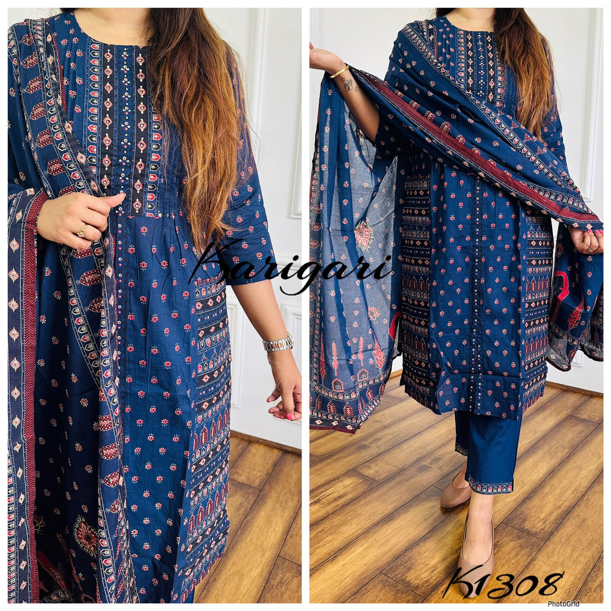 karigari by DKH k1308  Premium cotton straight 3pc suit set