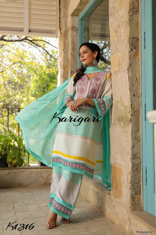 karigari by DKH K1317  Premium cotton 3 pc suit set