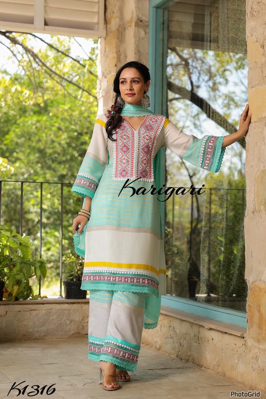 karigari by DKH K1317  Premium cotton 3 pc suit set