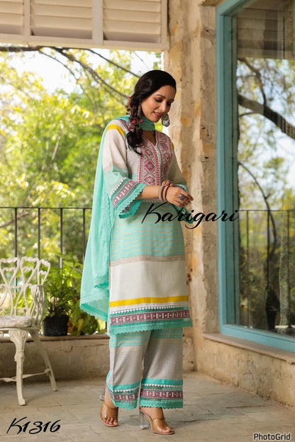 karigari by DKH K1317  Premium cotton 3 pc suit set