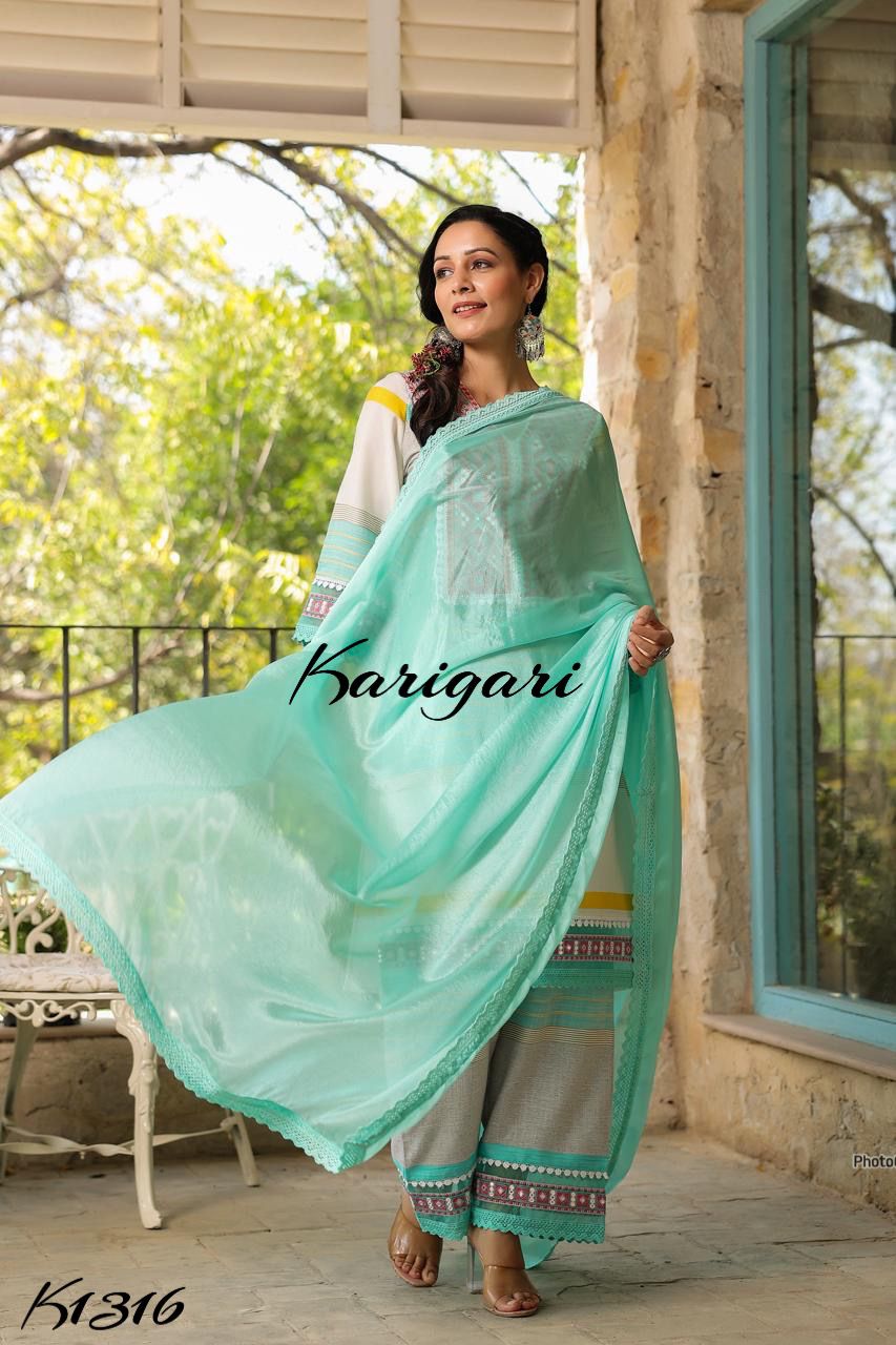 karigari by DKH K1317  Premium cotton 3 pc suit set