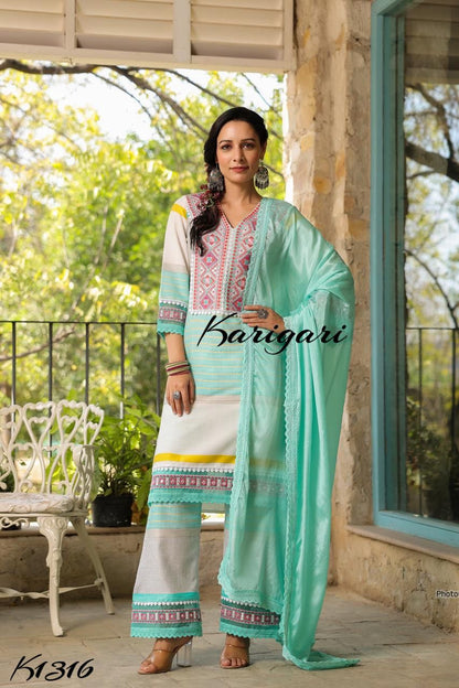 karigari by DKH K1317  Premium cotton 3 pc suit set