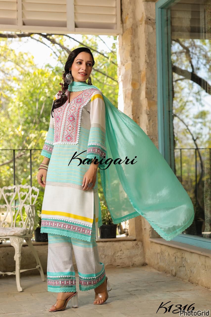 karigari by DKH K1317  Premium cotton 3 pc suit set
