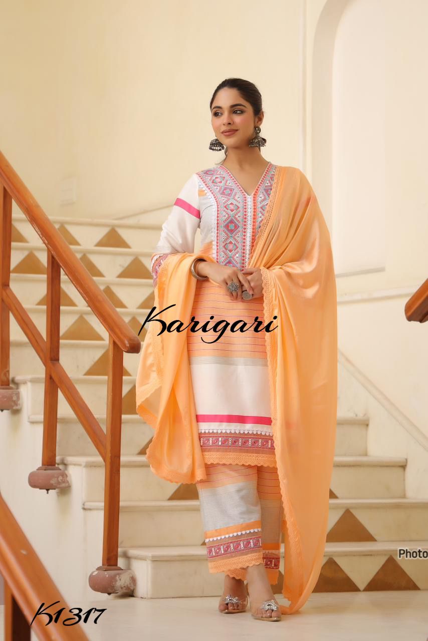 karigari by DKH K1317  Premium cotton 3 pc suit set