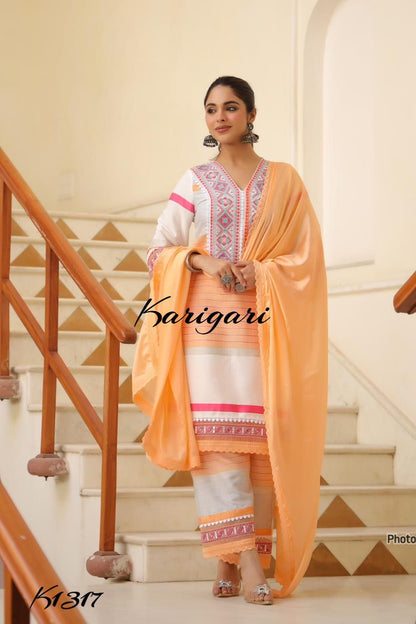 karigari by DKH K1317  Premium cotton 3 pc suit set
