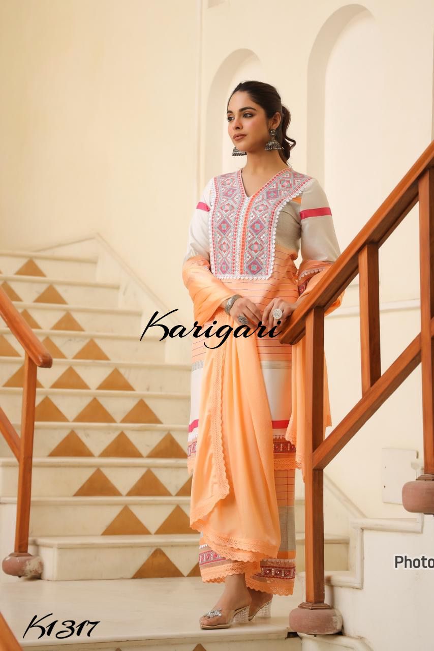 karigari by DKH K1317  Premium cotton 3 pc suit set
