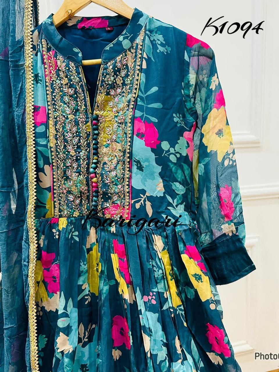 Premium digital printed organza suit k1094