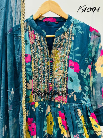 Premium digital printed organza suit k1094