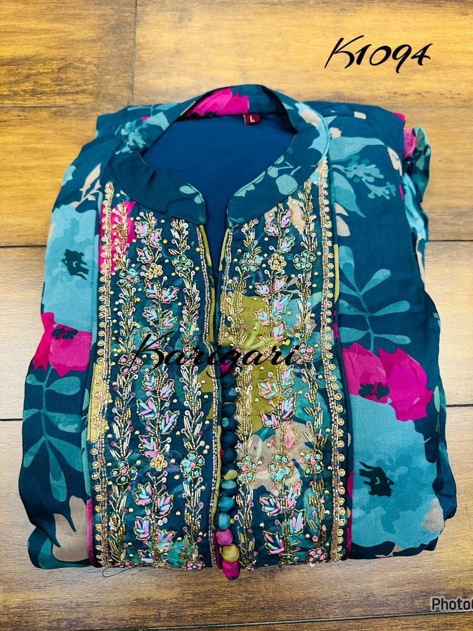 Premium digital printed organza suit k1094