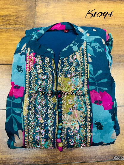 Premium digital printed organza suit k1094