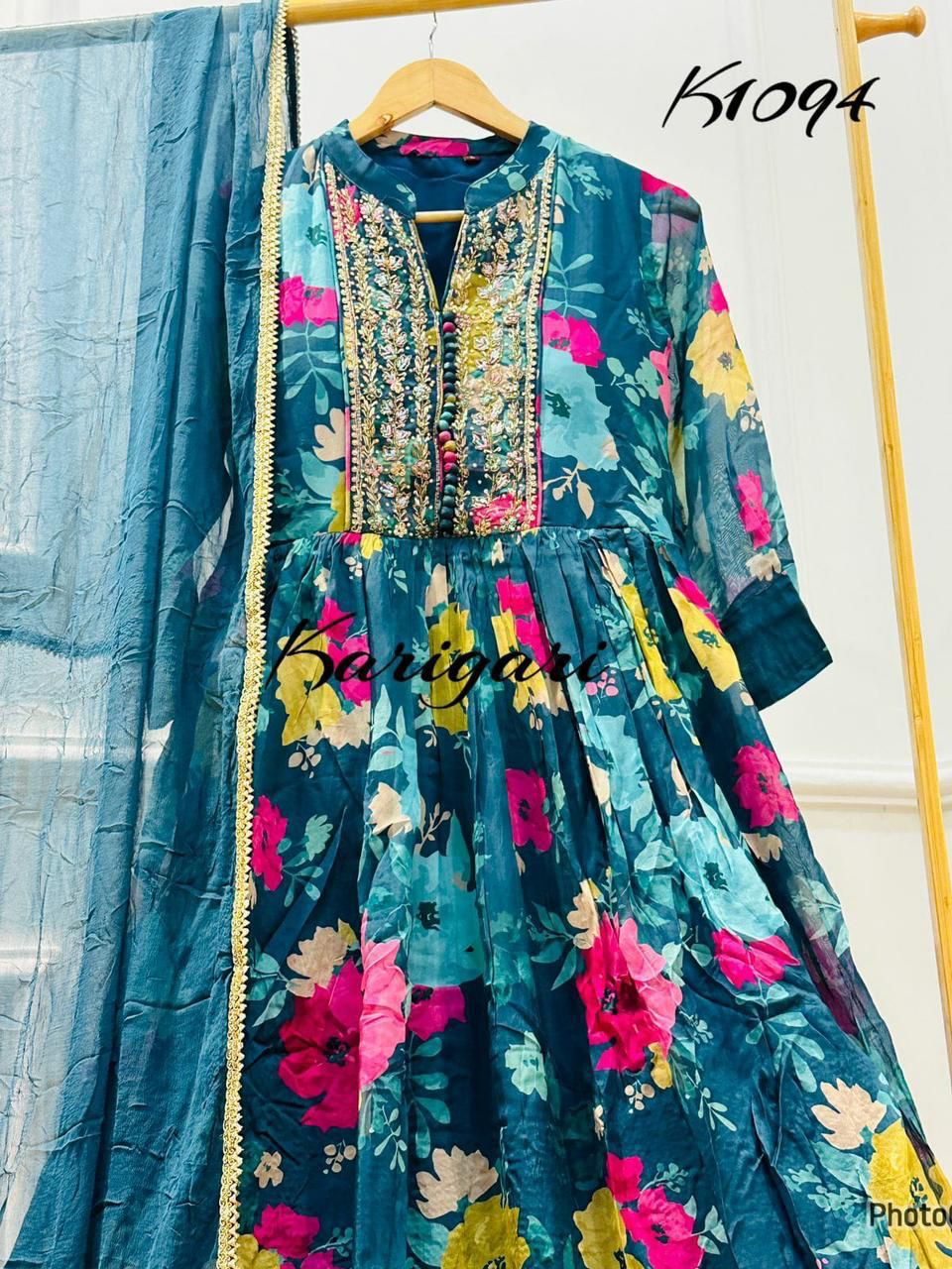 Premium digital printed organza suit k1094