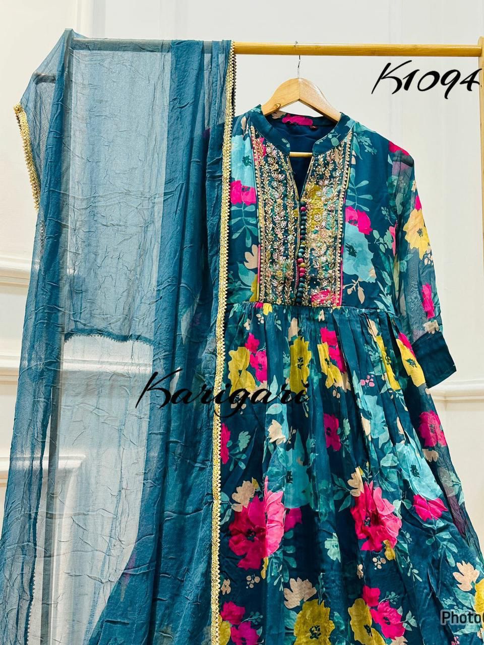 Premium digital printed organza suit k1094