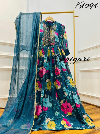 Premium digital printed organza suit k1094