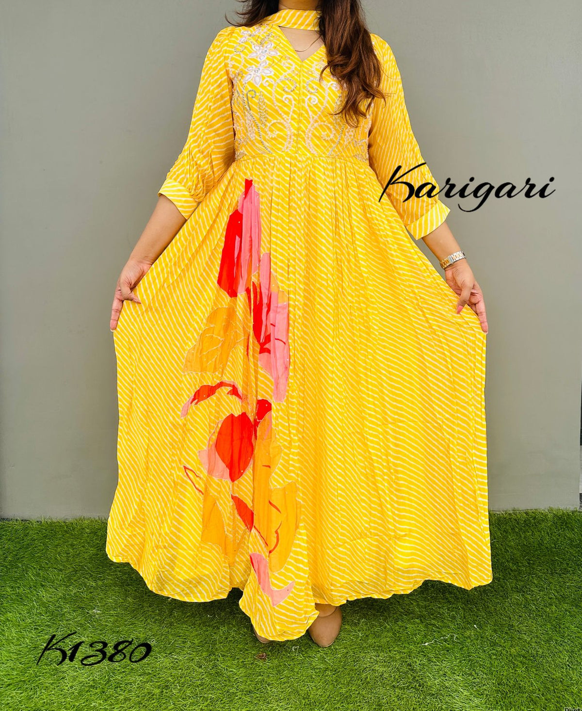 karigari by DKH K1380  Premium georgette lehriya gown