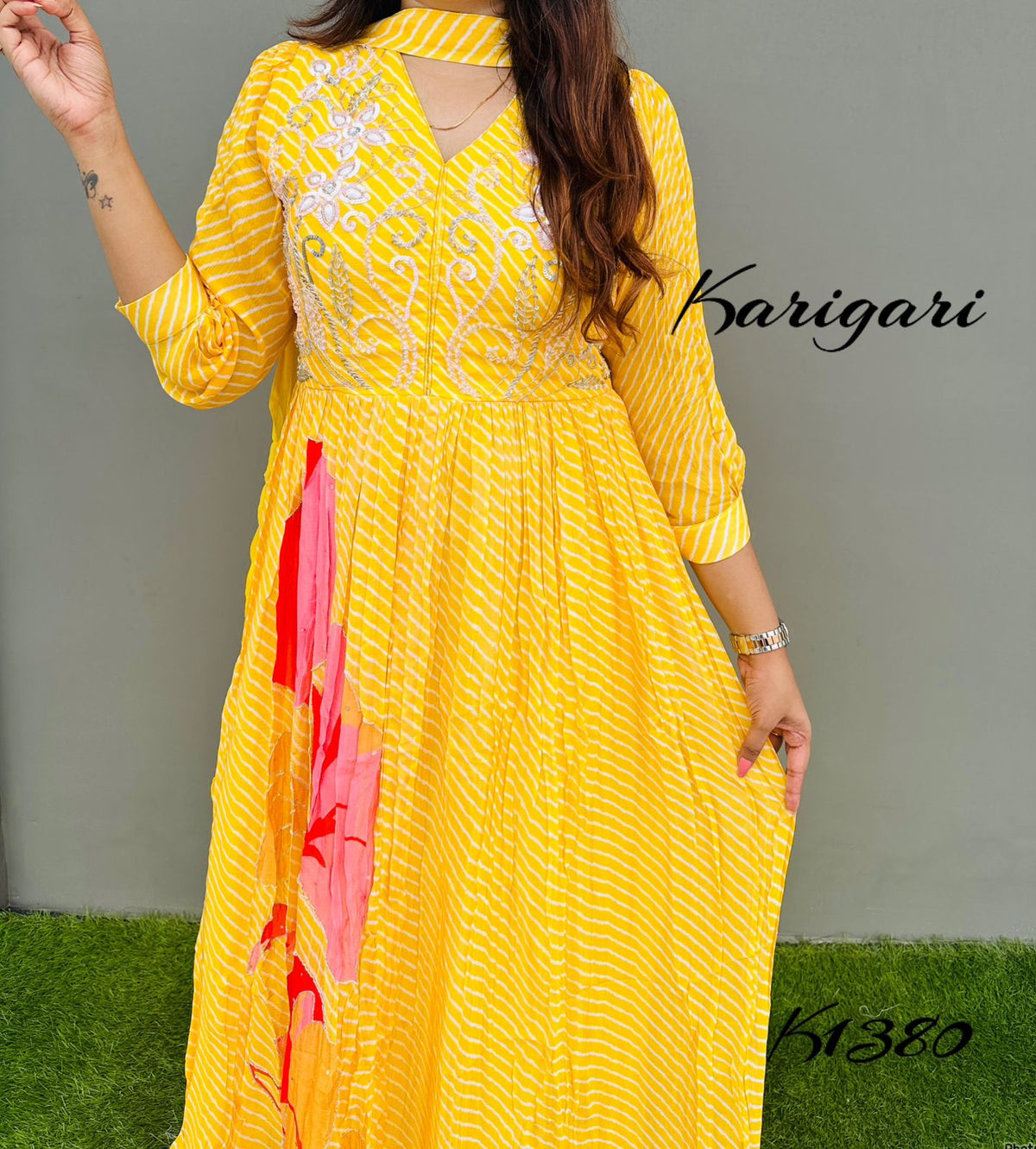 karigari by DKH K1380  Premium georgette lehriya gown