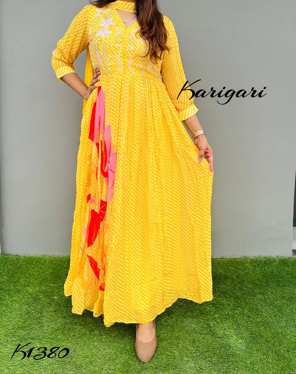 karigari by DKH K1380  Premium georgette lehriya gown