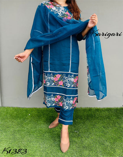karigari by DKH k1383 Premium pure organza 3 pc suit set