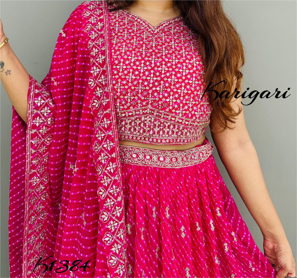 k1384 Premium georgette 3 pc lehenga set with crop top skirt and dupatta