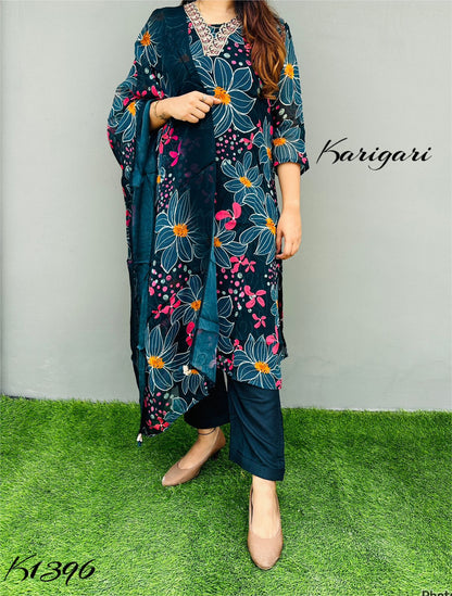 karigari by DKH k1396  Premium pure organza digital printed 3 pc suit set