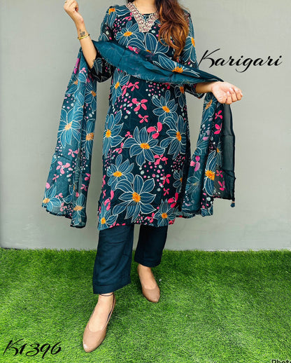 karigari by DKH k1396  Premium pure organza digital printed 3 pc suit set