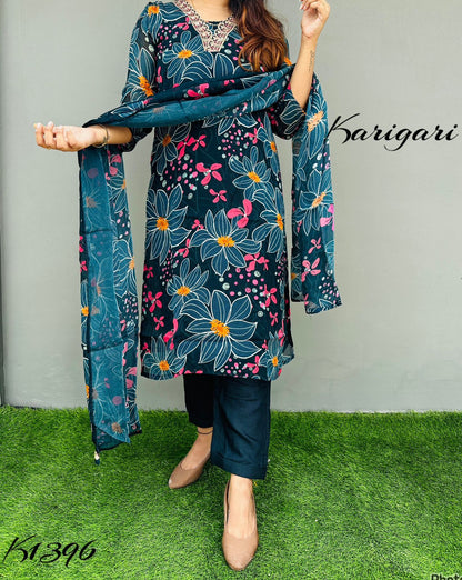 karigari by DKH k1396  Premium pure organza digital printed 3 pc suit set