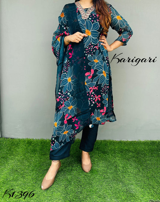 karigari by DKH k1396  Premium pure organza digital printed 3 pc suit set