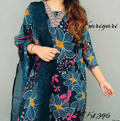 karigari by DKH k1396  Premium pure organza digital printed 3 pc suit set