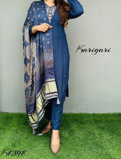 k1398 Premium chanderi silk 3 pc suit set