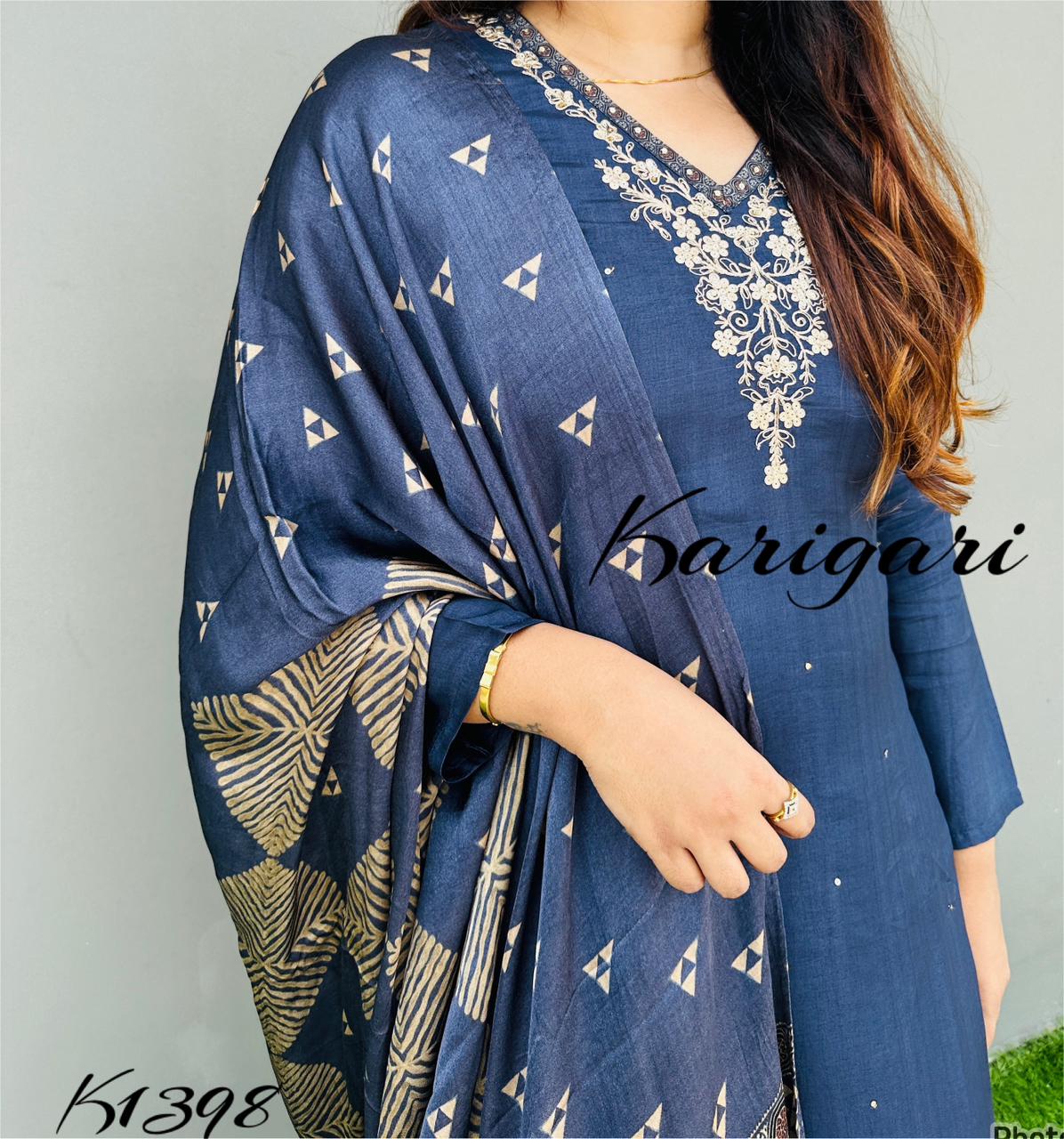 k1398 Premium chanderi silk 3 pc suit set
