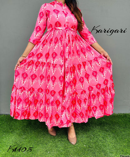 k1405 Premium Russian silk gown beautifully printed…