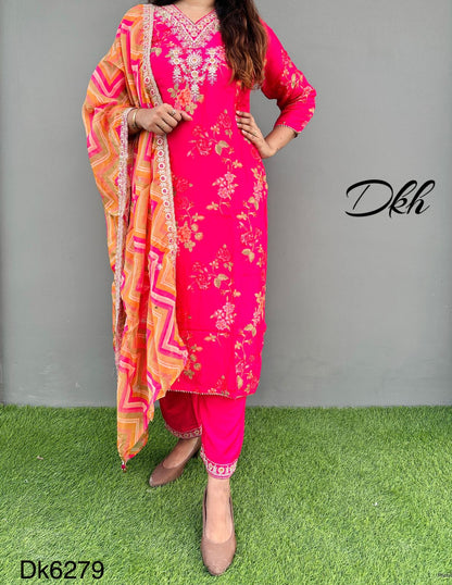 dk6269 Premium pure silk 3 pc suit set with lining inside paired up with pure organza dupatta.