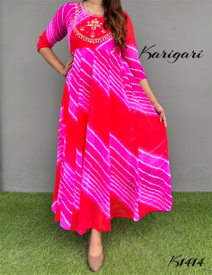 k1414 Premium georgette gown in beautiful vibrant lehriya