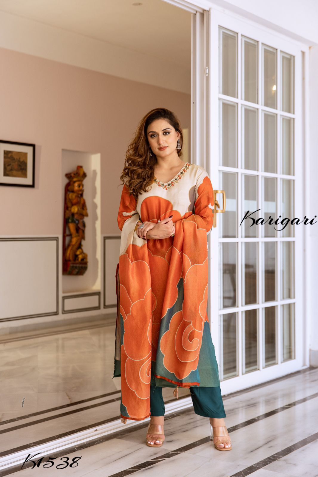 karigari by DKH k1537 Premium shimmer tissue 3 pc suit set