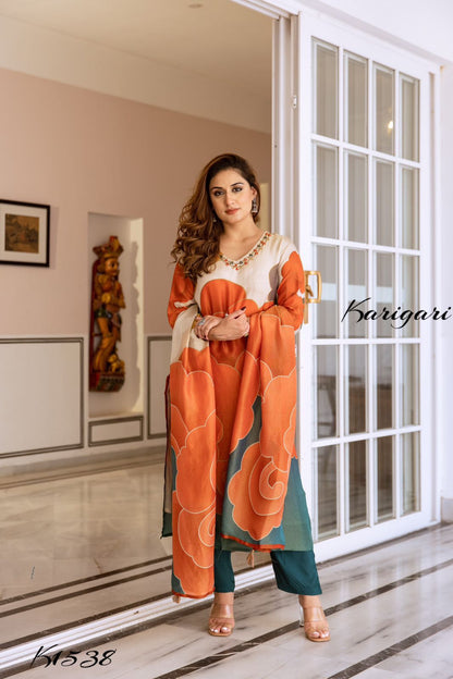 karigari by DKH k1537 Premium shimmer tissue 3 pc suit set