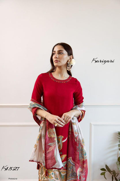 karigari by DKH K1527 Premium viscose muslin 3 pc suit set