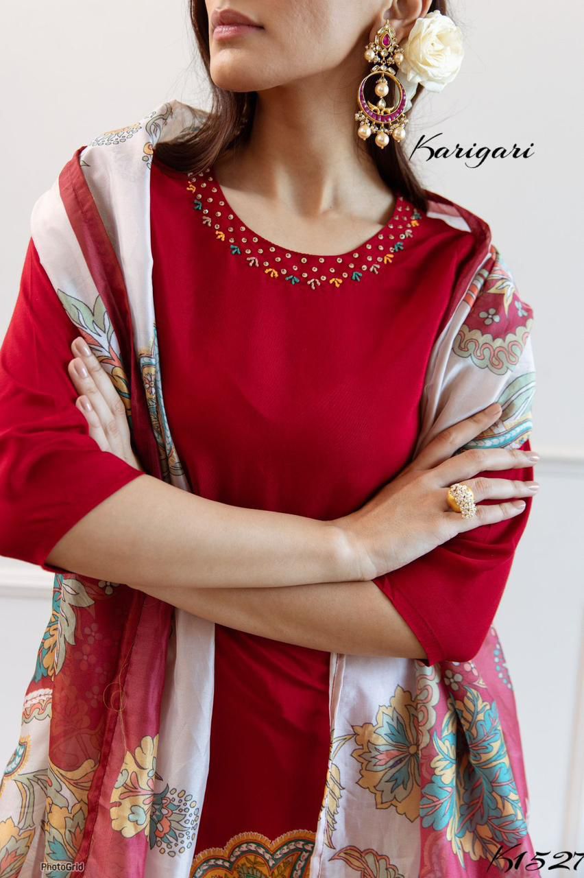 karigari by DKH K1527 Premium viscose muslin 3 pc suit set