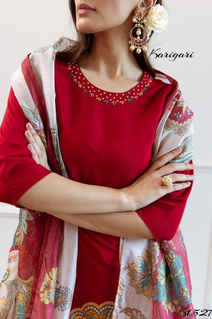 karigari by DKH K1527 Premium viscose muslin 3 pc suit set