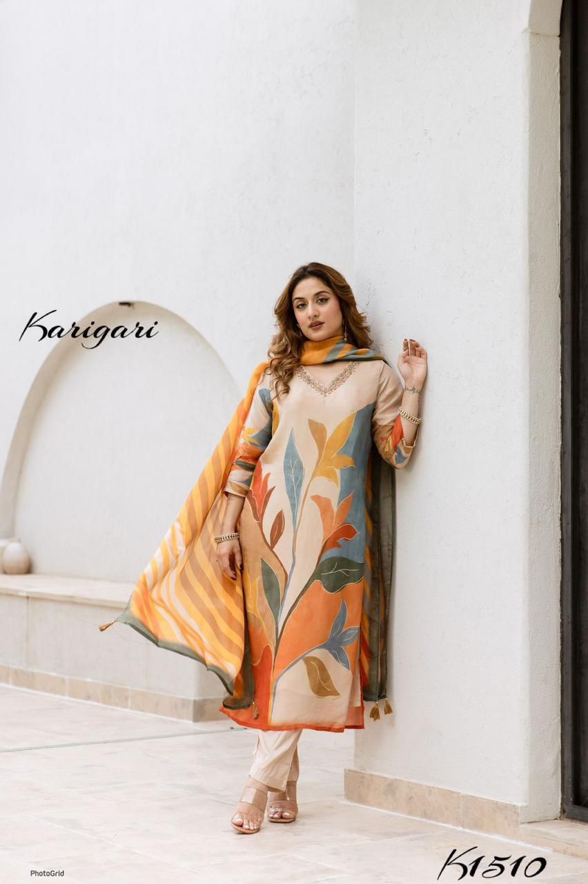 Karigari by DKH k1513 Premium shimmer tissue  3 pc suit set